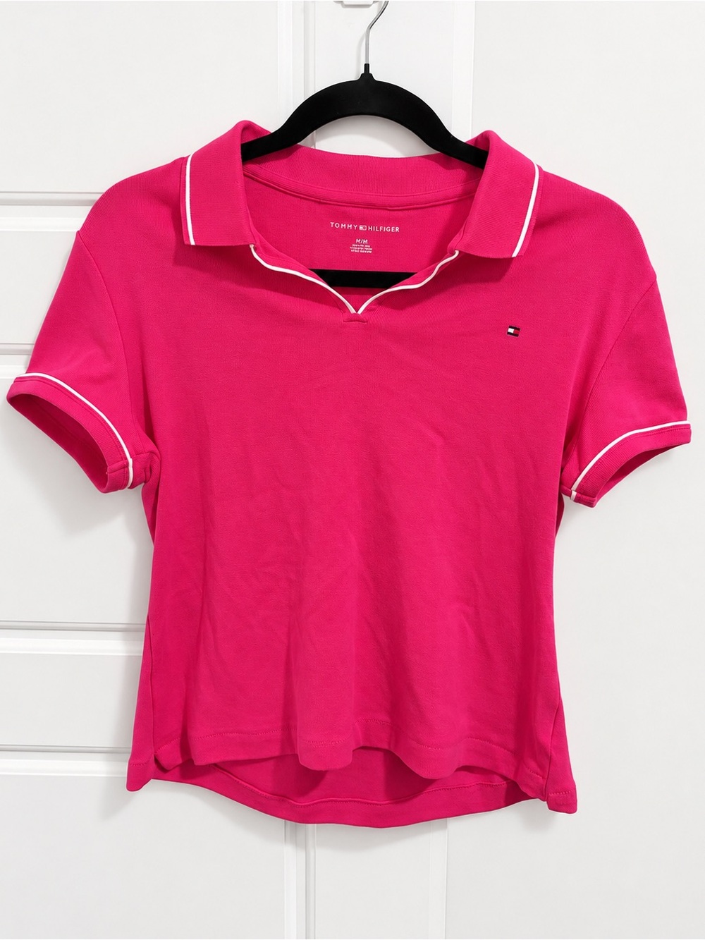 Tommy Hilfiger Hot Pink Polo Crop Top with White Trim